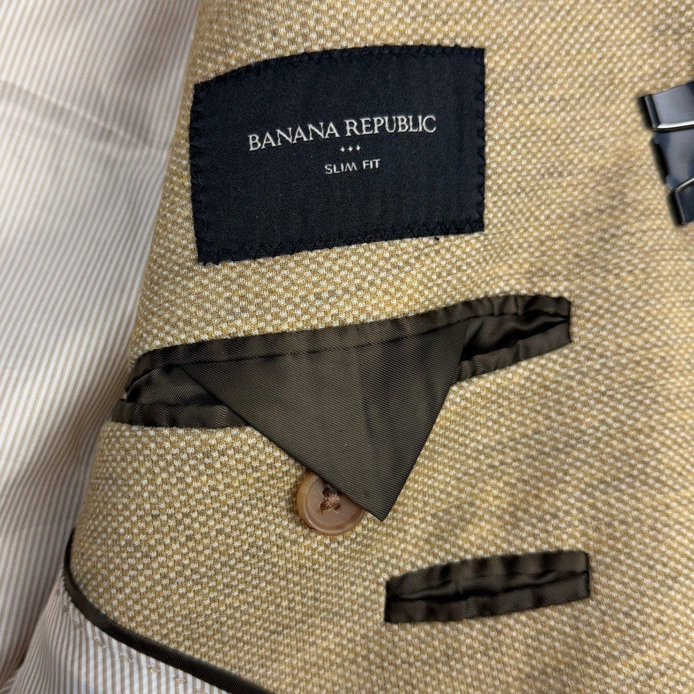 Banana Republic Summer Blazer Mens 38S Rayon Sport Coat Suit Jacket Tan Weave - Picture 4 of 14